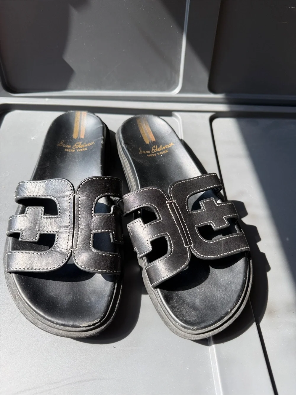 Sam Edelman Black Cutout Leather Slide Sandals